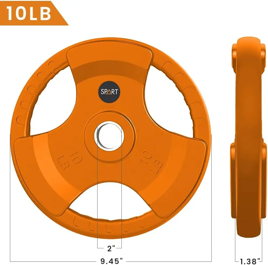 2-Inch 10Lb Orange Rubber Coated Grip Plate in Pairs for Strength Training, Weightlifting and Bodybuilding, Solid Cast Iron