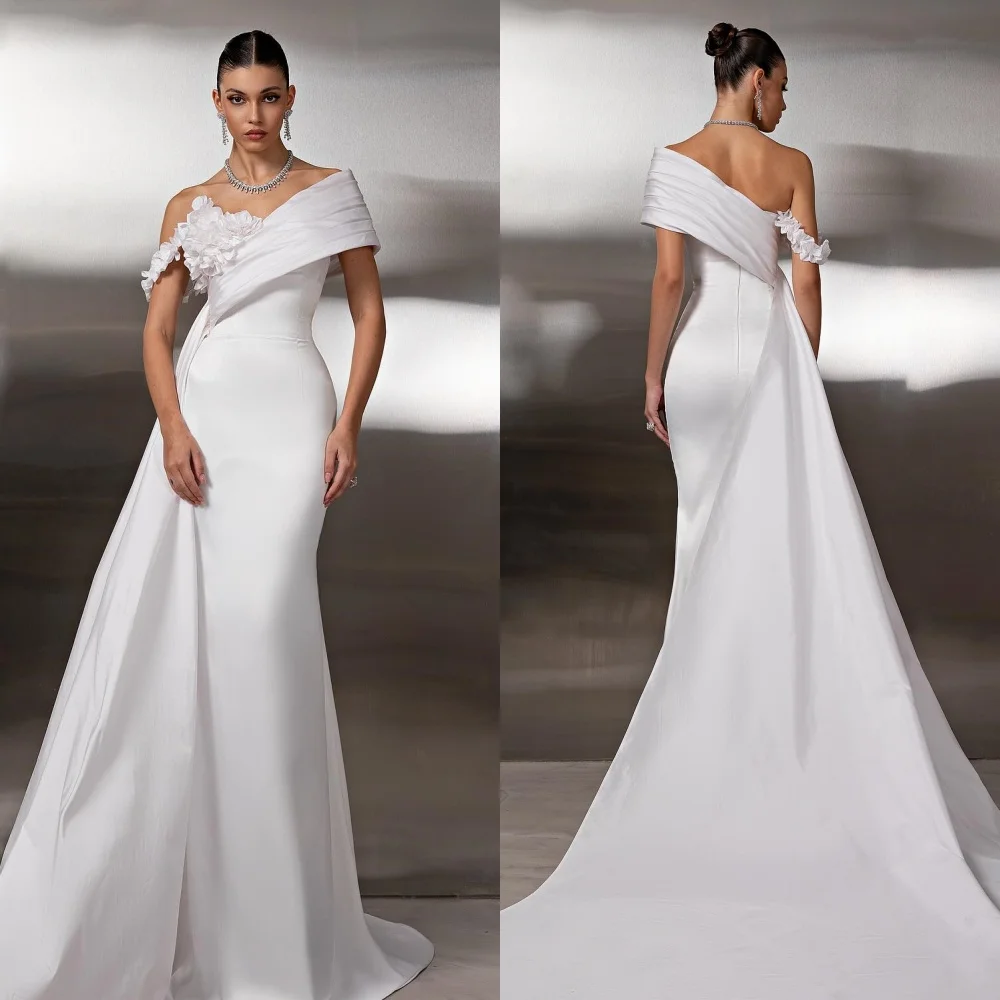 

Customized Intricate Jersey Pleat Handmade Flower Draped Mermaid Off-the-shoulder Long Dresses Bespoke Occasion Dresses Elegant