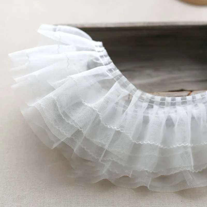 20Yds White Tulle Yarn Pleated Lace Fabirc Fringe Ribbon Wedding Dress Collar Hemline Ruffle Trim Sewing Supply 10cm Width