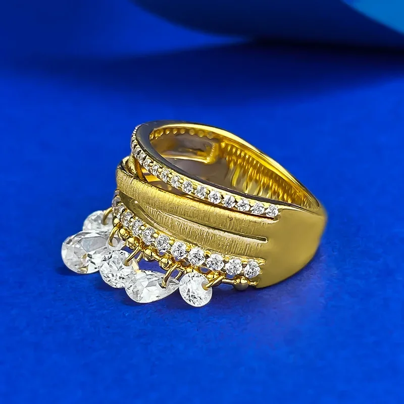 Belluex Vintage Tassel Diamond  Jewelry S925 Silver Gold Plated Multilayer Fashion Women\'s Ring