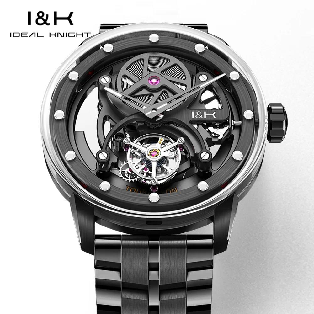 

IDEAL KNIGHT Top Luxury Original Brand Mens Watch Automatic Mechanical Watch﻿ 50M Waterproof Skeleton Flywheel Watches For Man