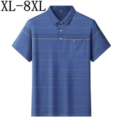 8XL 7XL 6XL 2024 New Summer 100% Cotton Striped Polo Shirt Men High End Luxury Mens Shirts With Pocket Casual Loose camisas polo