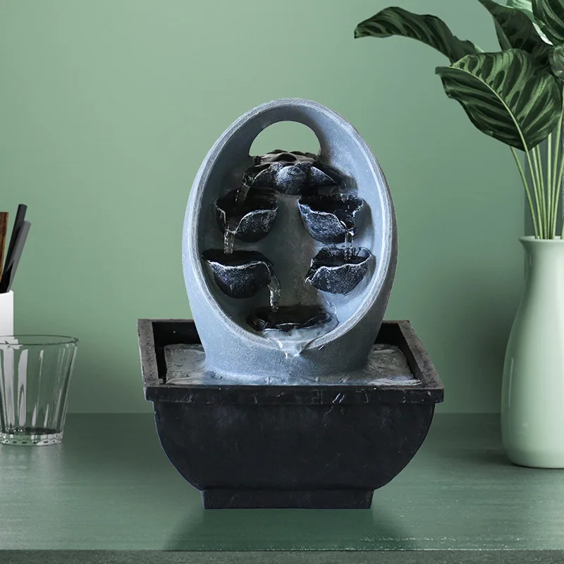 Tabletop Water Fountain Indoor 4-Tier Flowing Bowls Soothing Waterfall Desktop Fengshui Decoration for Office and Home
