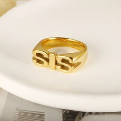 New Fashion Gold Plated Glossy Letters Stainless Steel Rings for Women Men Mom SIS Dad High Quality Polish Jewelry Xmas Gift
