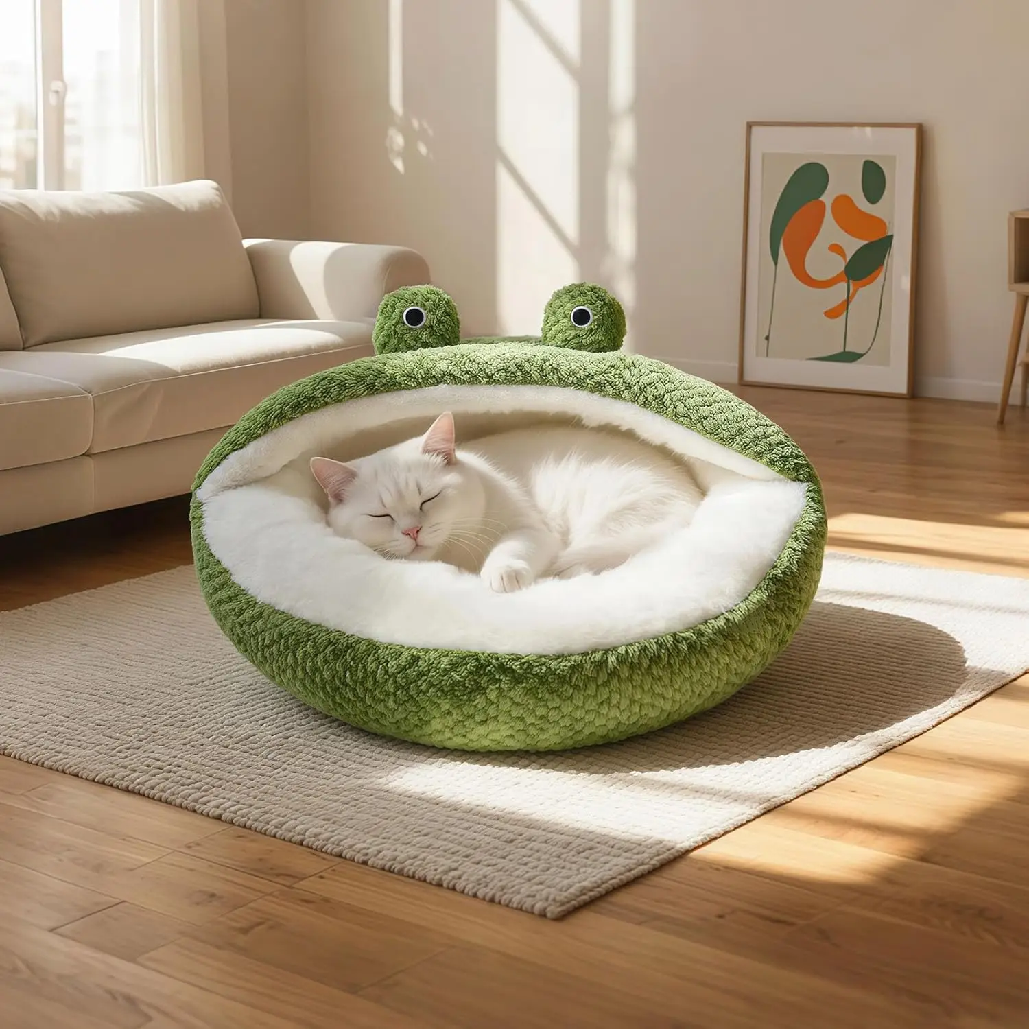 

Cute Cat Beds Kitten Beds, Soft Small Dog Beds, Washable Pet Beds for Puppy and Kitty, Funny Frog Cat Cave, 23 Inches