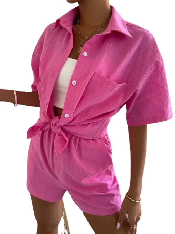   Setelan Wanita Katun Linen ket irt orts Set Pakaian Musim Panas Faion Kasual Pakaian Kerja Pelajar orm
