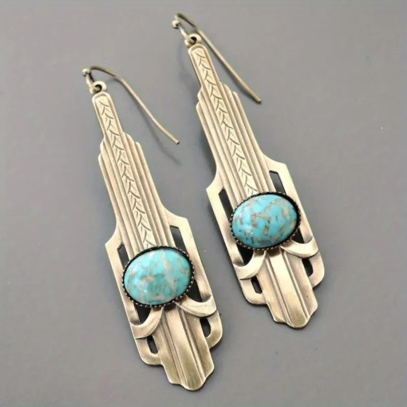 Vintage Jewelry Earrings - Art Deco Earrings  Synthetic Turquoise Blue Earrings - Chloes Vintage Handmade Jewelry