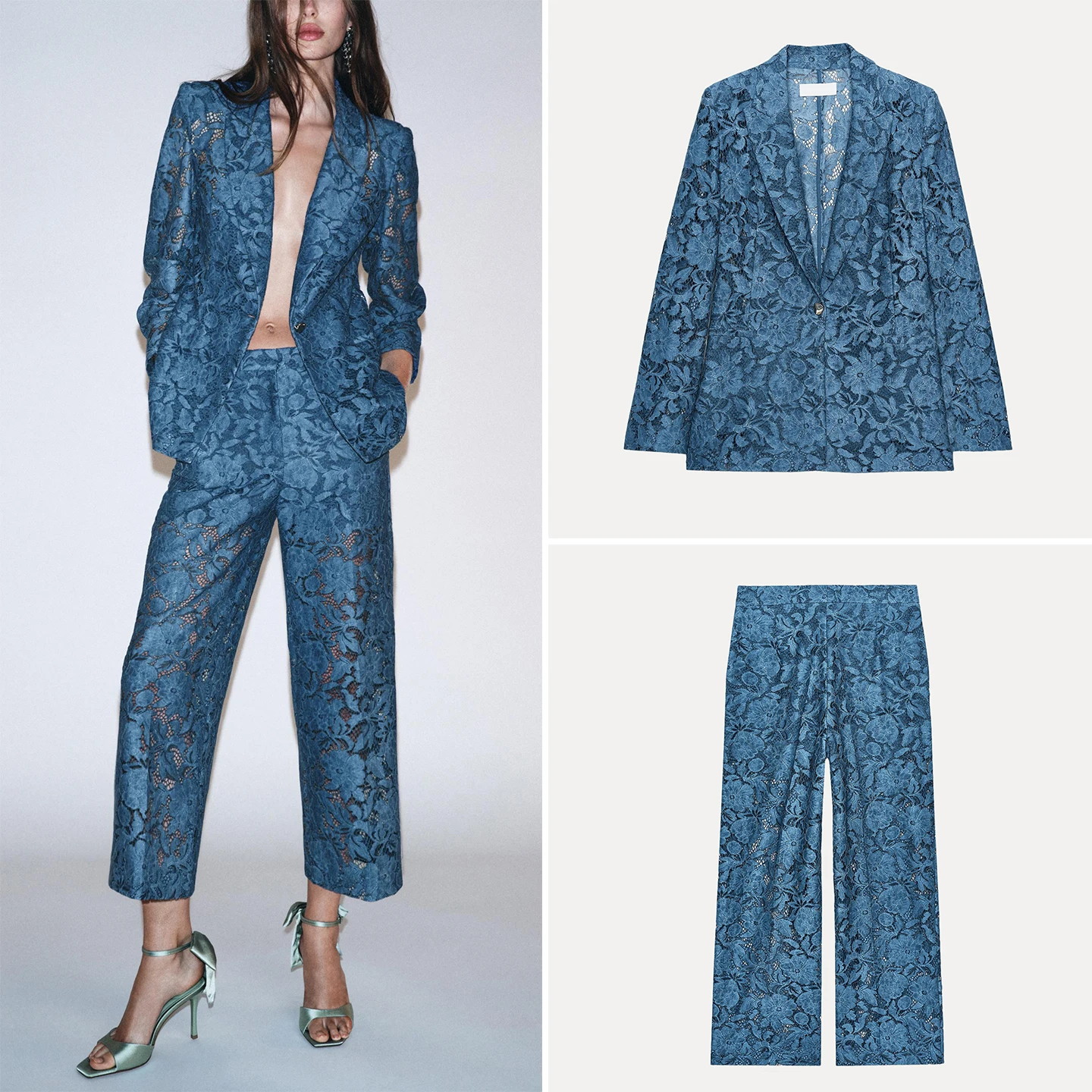 

Новинка осени 2022, женский модный кружевной костюм, джерси, брюки длиной 7/8, повседневные брюки, четыре сезона, размер для взрослых, бренд Z