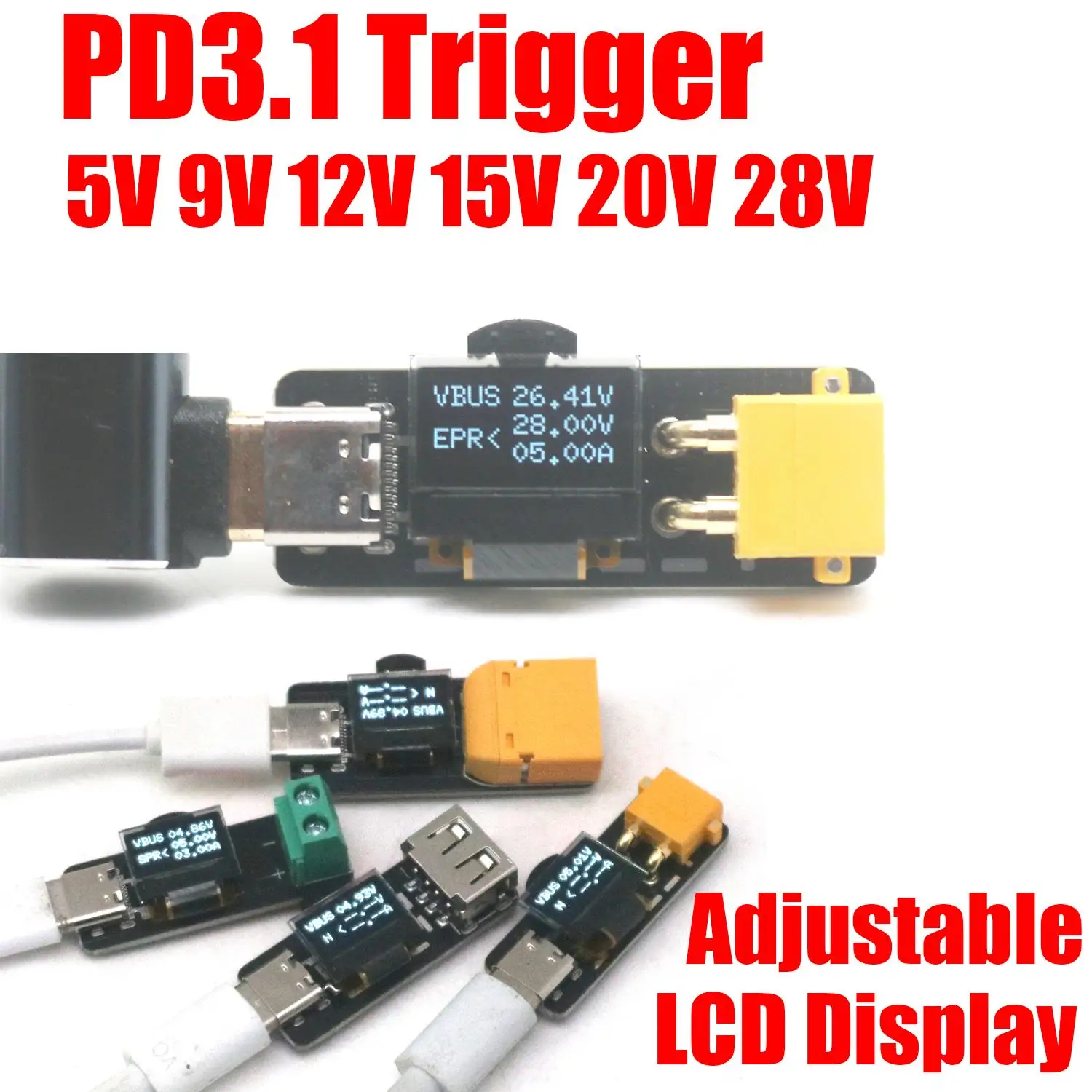 140W 28V PD3.1 Fast Charging Trigger LCD Display Adjustable 5V 9V 12V 15V 20V Voltage Decoy DC XT30 XT60 Power RC Drone Aircraft