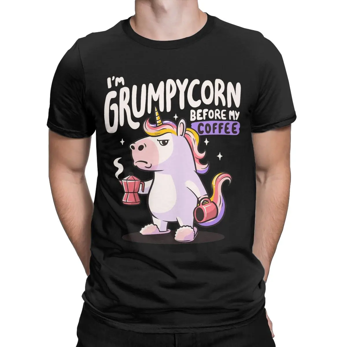 Men Women's Grumpycorn Cute Grumpy Unicorn Coffee Gift Shirt Outfit Novelty Cotton T Shirt Tee Clothing Graphic Printing