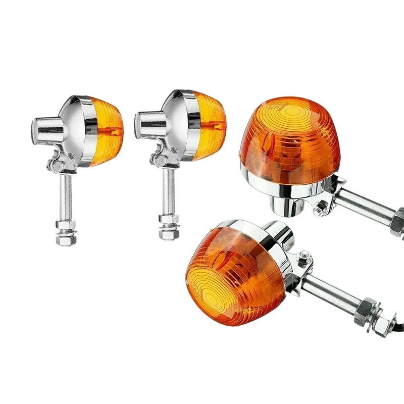 4Pcs Amber Chrome BulletTurn Signal Lights Indicator for Chopper Bobber