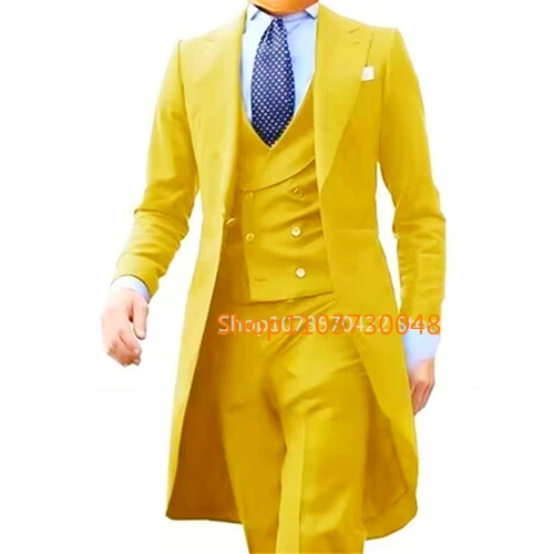 Esmoquin Formal de 3 piezas para hombre, conjunto de ropa de moda, chaqueta, pantalones, chaleco, traje largo para boda, fiesta de graduación