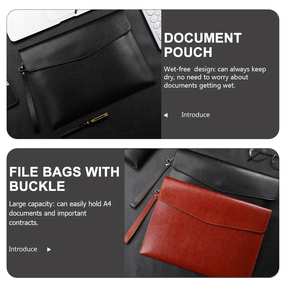 A4 Document File Organizer PU Folder Waterproof Stylish Portable Business Office Use Document Pouch PU Folder