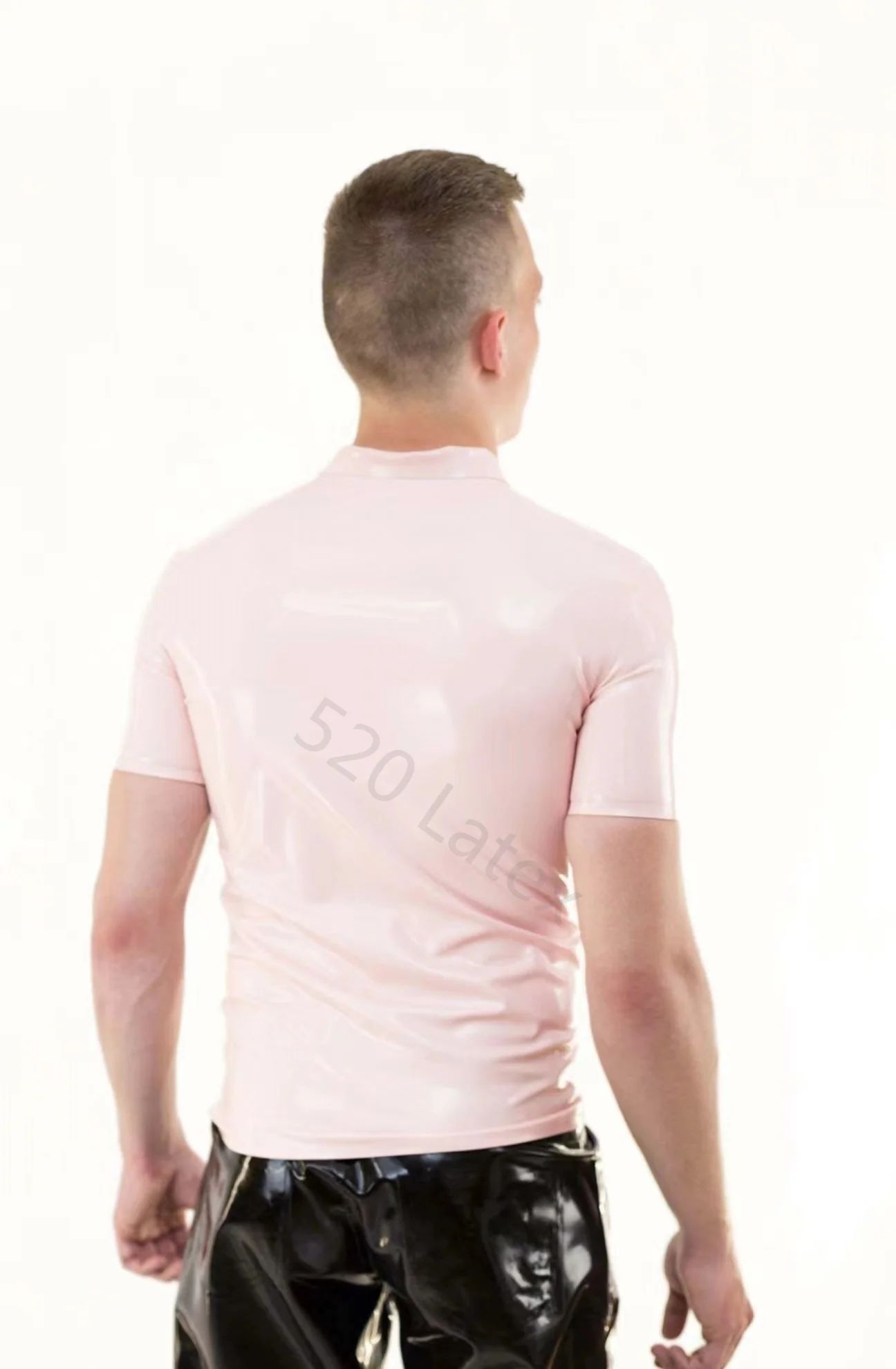 Handmade Short Sleeved Men Baby Pink Latex Polo Shirt Fashion Rubber Male T-Shirts Fashion Tops