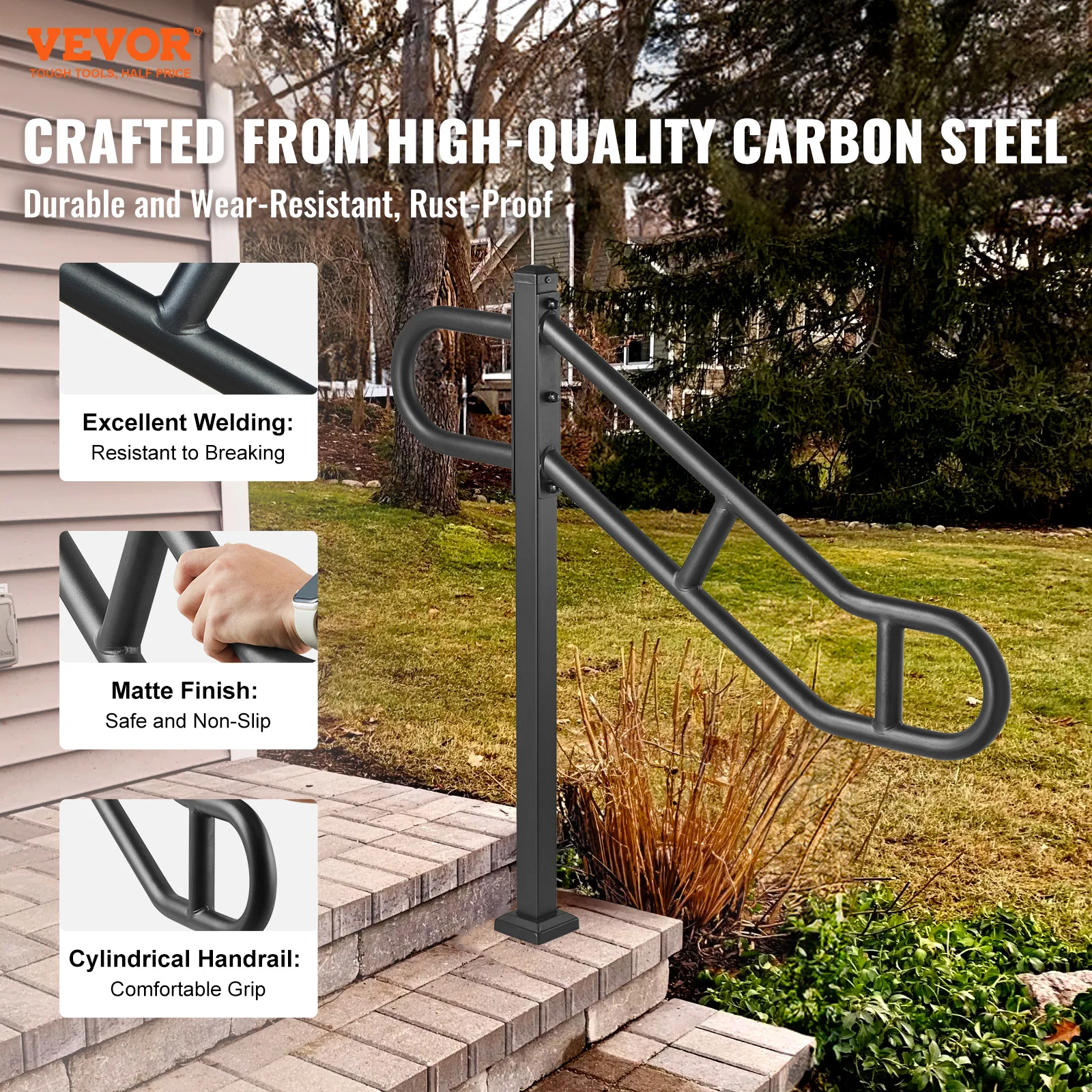 VEVOR Single Post Handrail for Outdoor 1-3 Steps 40.5