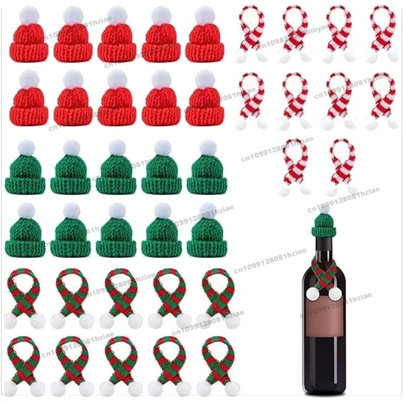 

Christmas Mini Wine Bottle Decoration, Red Wine Bottle Knitted Christmas Scarf Christmas Hat Wool Decoration DIY