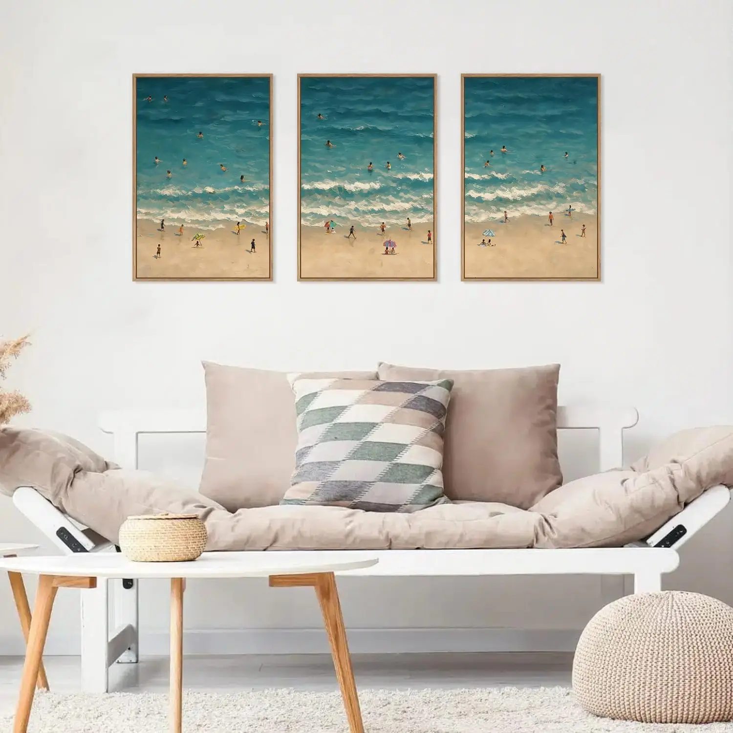 

3pcs Summer Beach Canvas Art Minimalist Coastal Landscape Wall Decoration Blue Abstract Ocean Painter's Home Decoration Print