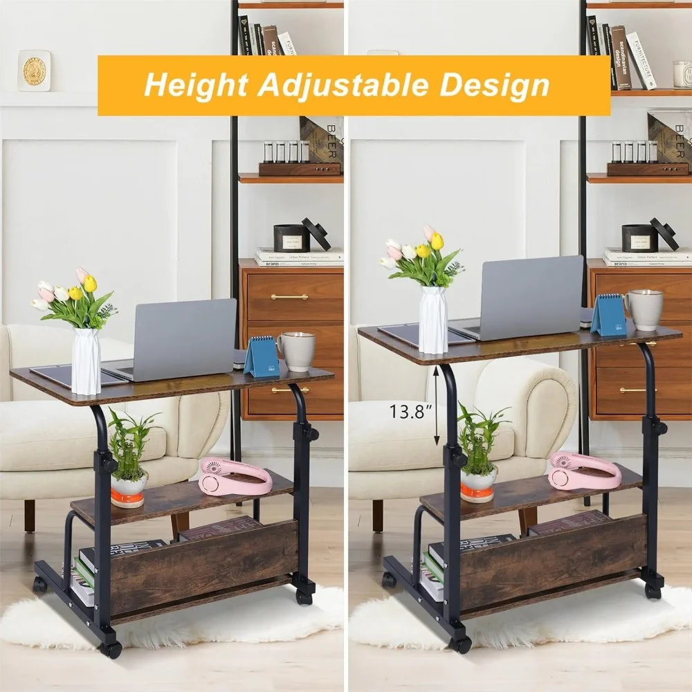 Portable Rolling Desk Laptop Desk Small Spaces Table Study Desk Mobile Computer Work Desks