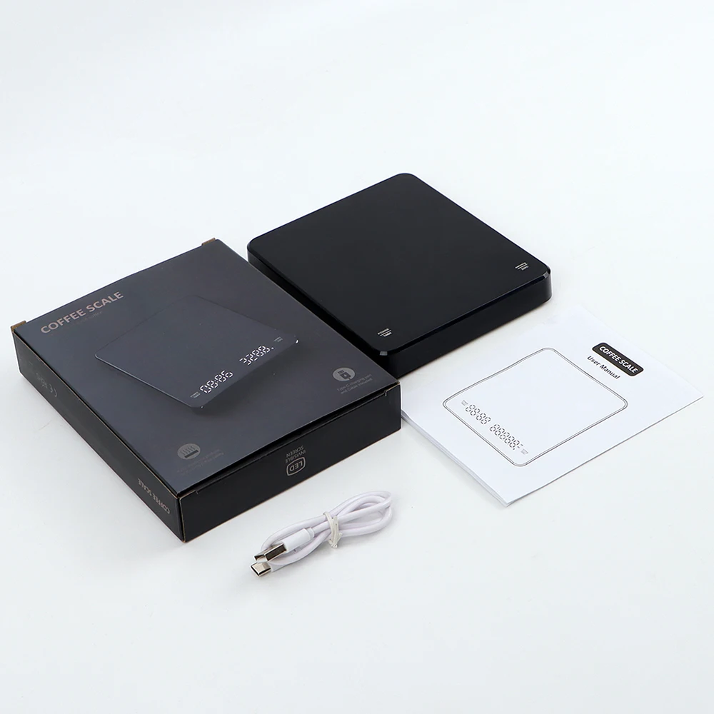 ميزان قهوة رقمي قابل لإعادة الشحن مع مؤقت شاشة LED إسبرسو USB 3 كجم أقصى وزن 0.1 جرام مقياس مطبخ عالي الدقة #6