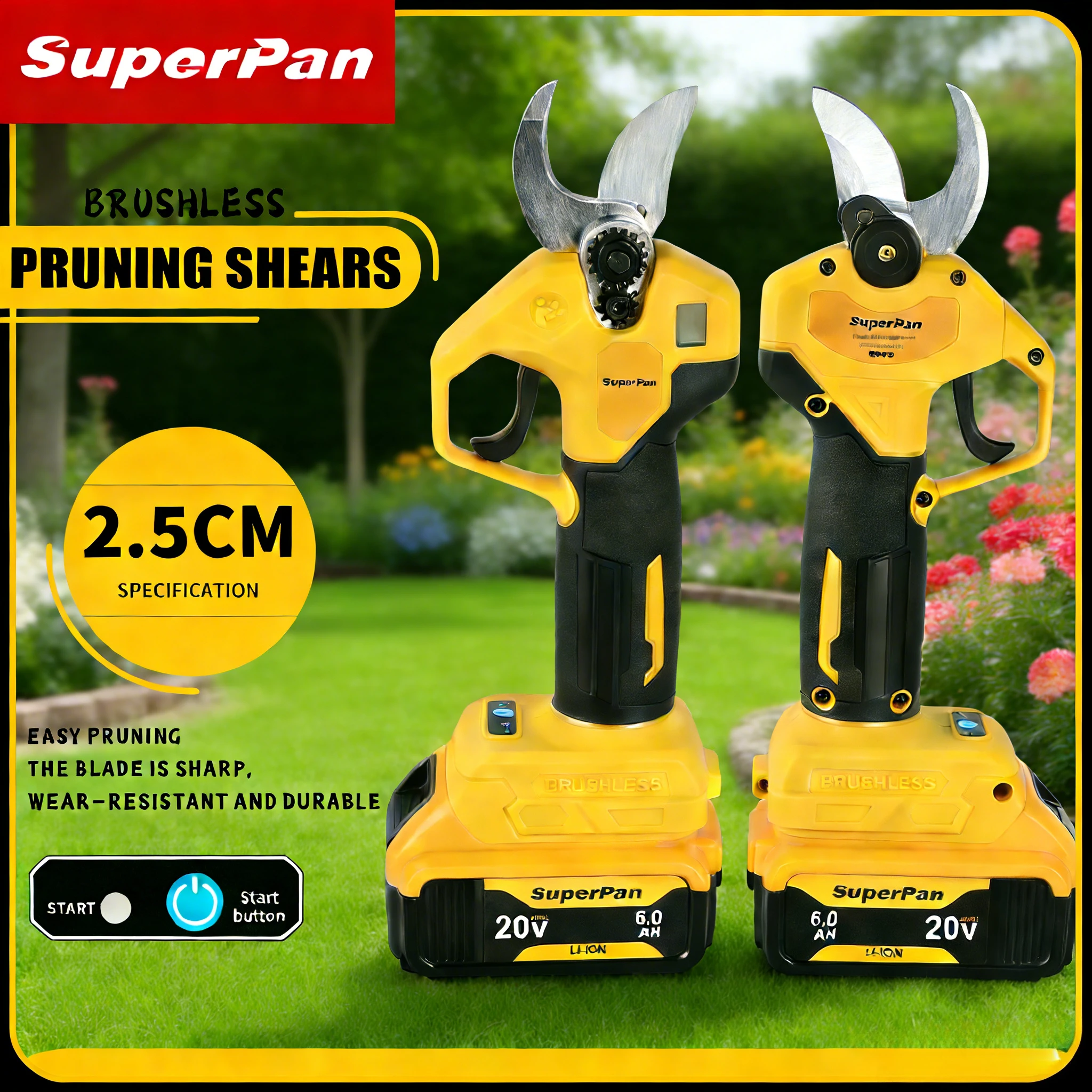 

SuperPan Electric Pruning Scissors electric scissors Brushless Motor, SK5 Blade for Tree Pruning for dewalt 20V battery pin