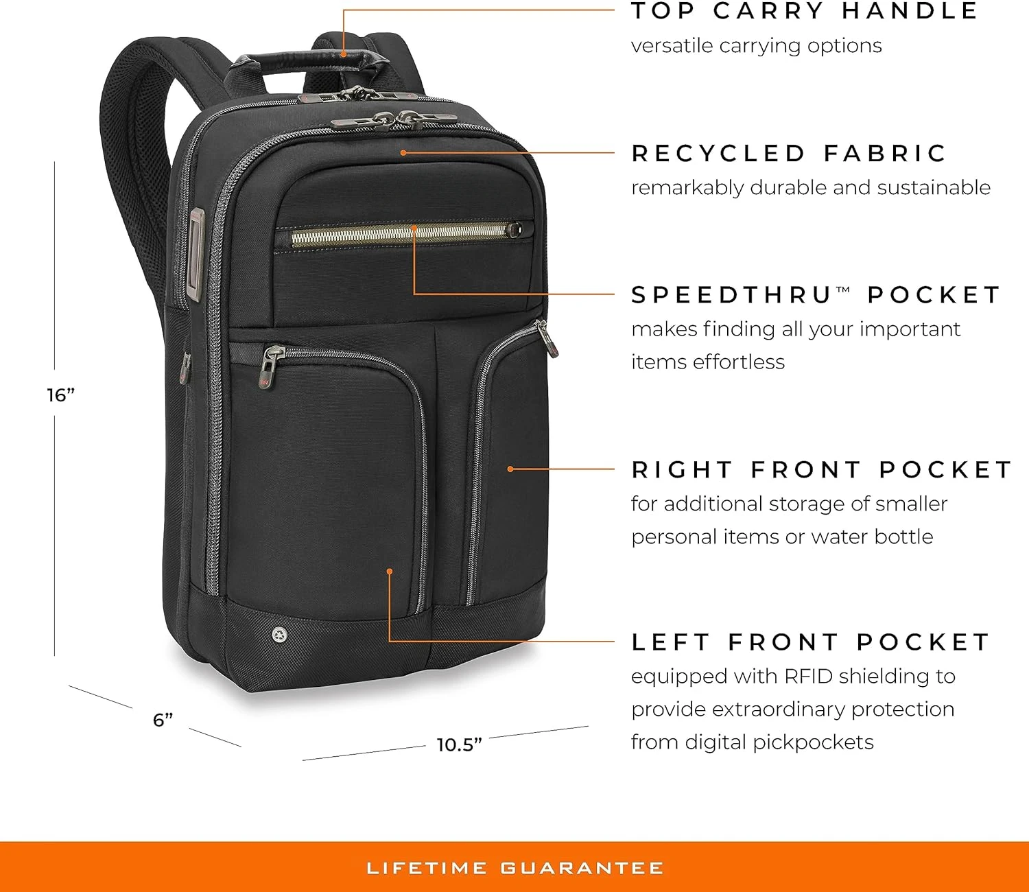 Black, Slim Expandable Backpack