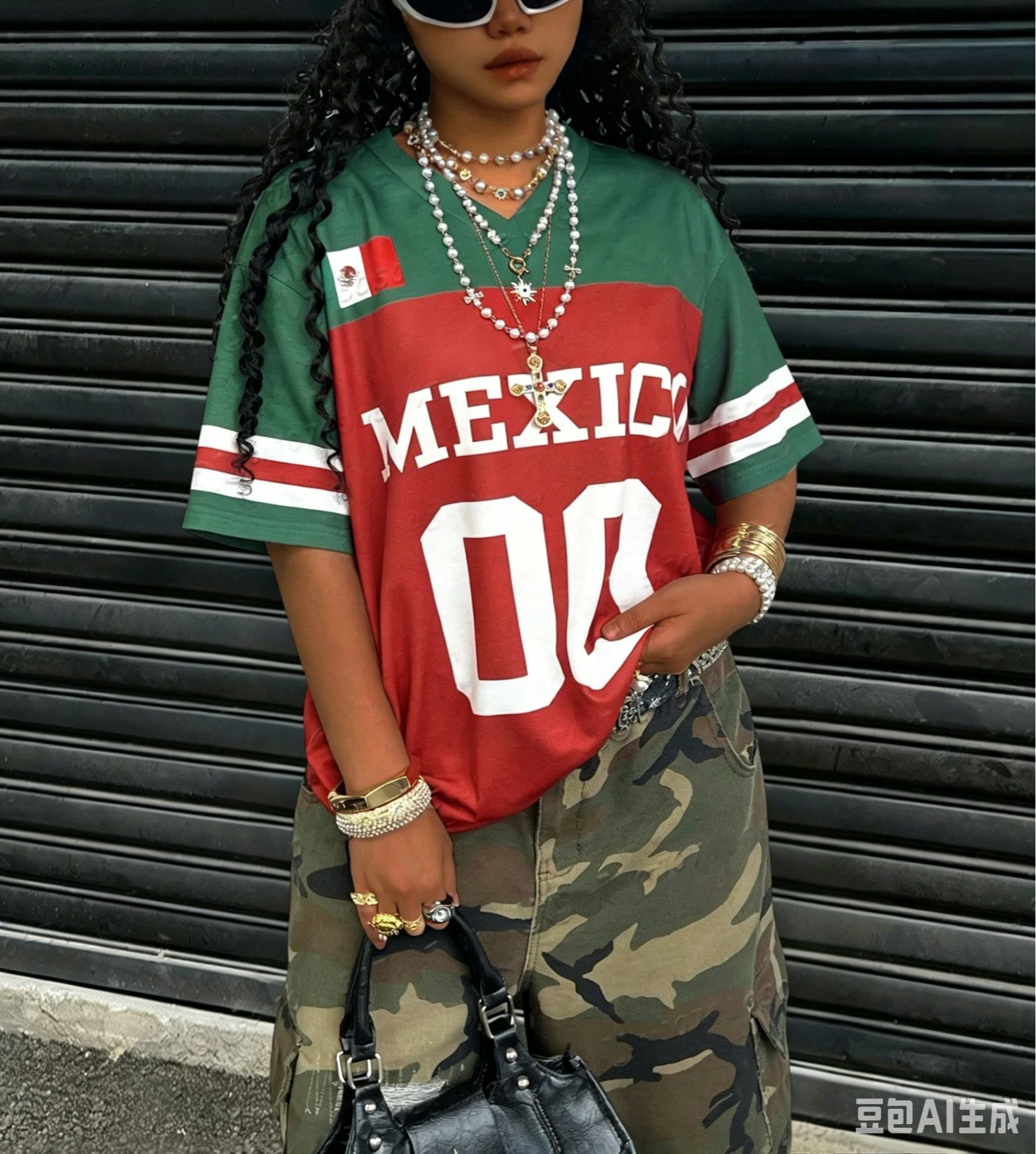 T-shirt à manches courtes style mexicain, couleur tendance, pour femme, été, streetwear, jersey, tenue de danse hip-hop, haut décontracté ample