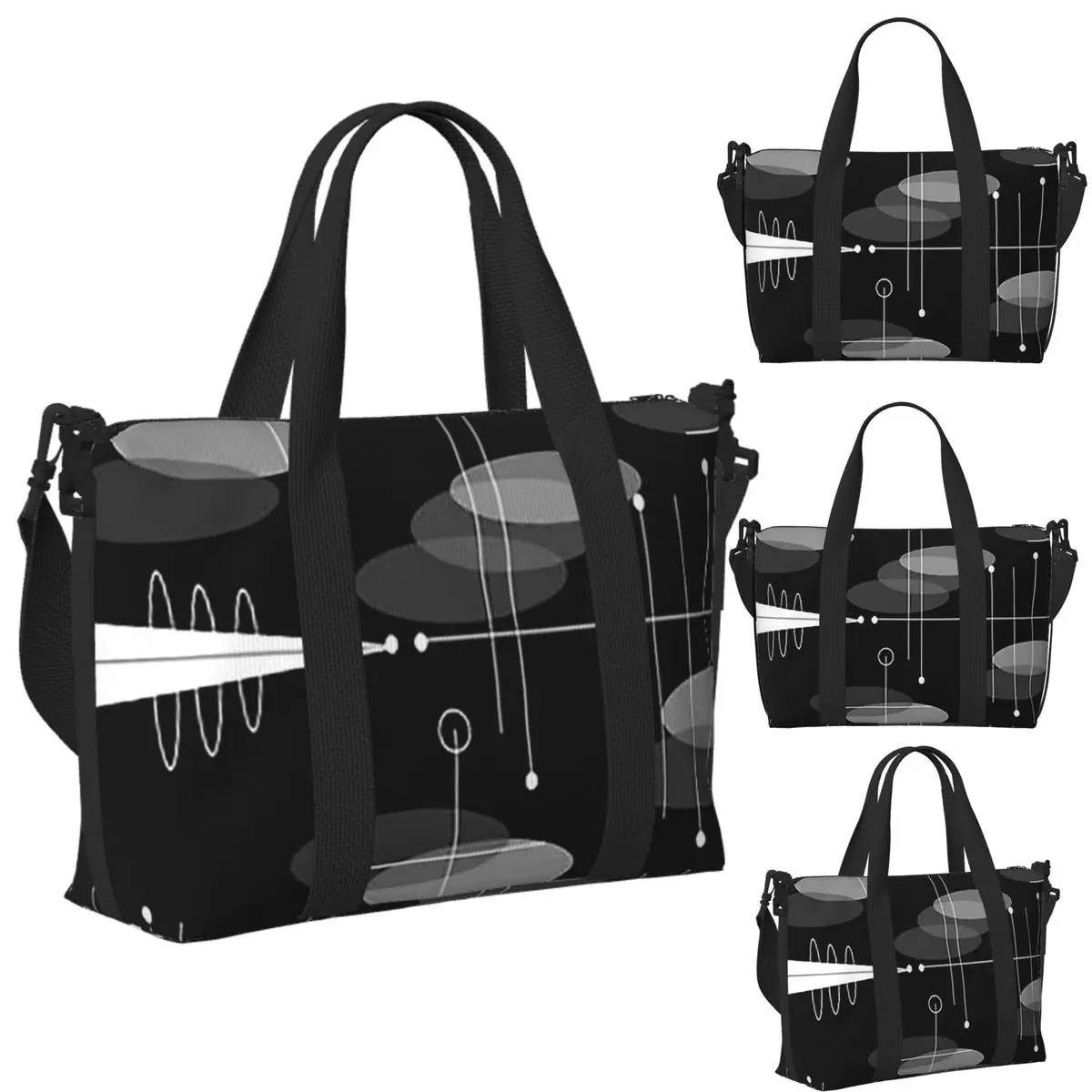 

Custom Mid-Century Atomic Space Age Beach Travel Bag Large Capacity Tote Bags for Gym Sport Women Shopping Duffle Shoulder Bag