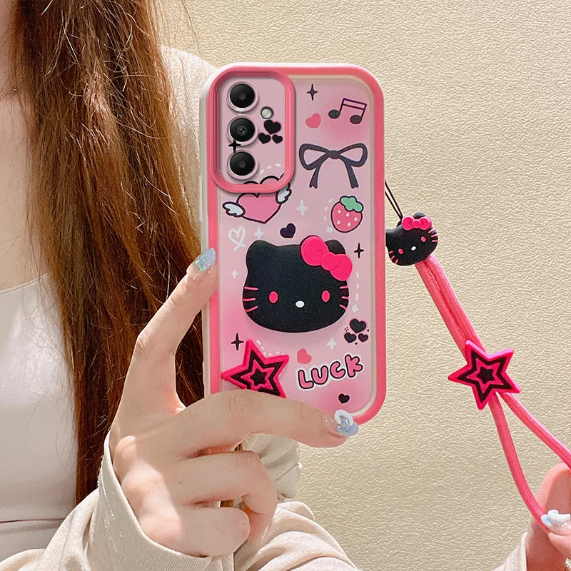 For iPhone 15 Pro 14 Plus 13 12 11 X XS Max XR 5s 6 7 8 Plus Phone Case Cute Kitty 3D Cartoon Bear Soft Cover With Hand Strap