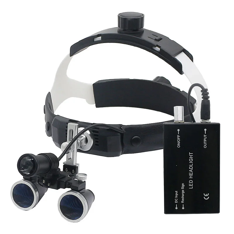 2.5X/3.5X Head Wearing Dental Binocular Magnifier with 5W LED Medical Oral Headlight Rechargeable Lithium Battery