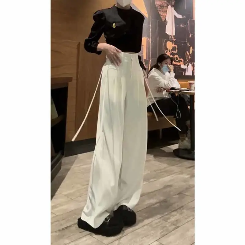 ارتفاع الخصر واسعة الساق السراويل النسائية الربيع الصيف السراويل الطويلة تصميم قطع مستقيمة إطالة الساقين الأمريكية Sle