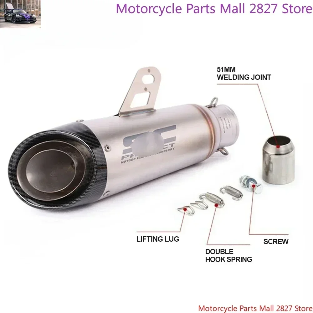 Für 51 mm Motorrad-Auspuffrohre, Escapeexhaust-Schalldämpfer, dreilagiger SC-Schalldämpfer, Auspuffschalldämpfer mit DB Killer-Motorradauspuff