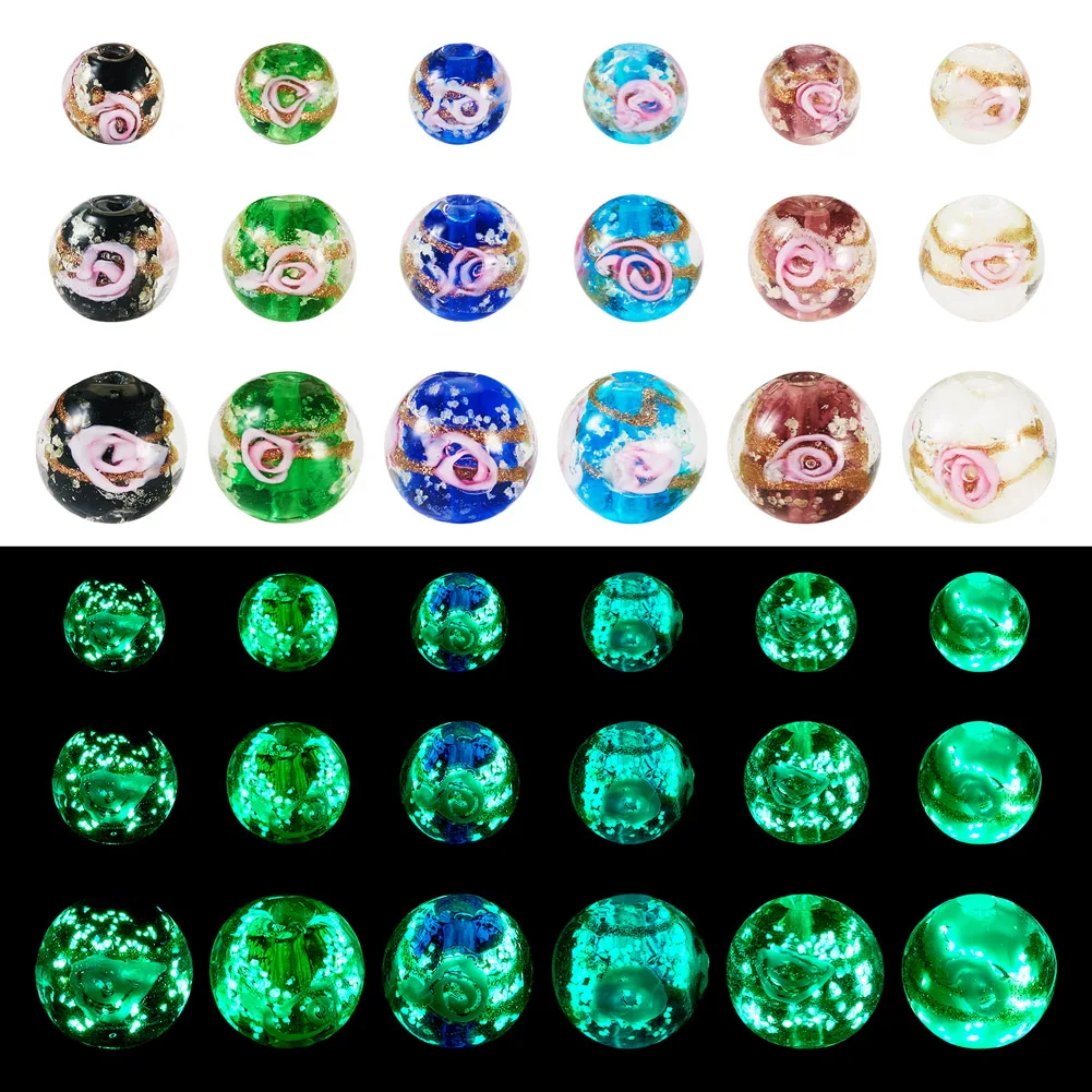 72Pcs Mix Sizes Luminous Lampwork Flower Beads Round Spacer Beads for Jewelry Making DIY Bracelet Necklace Earring 8mm 10mm 12mm