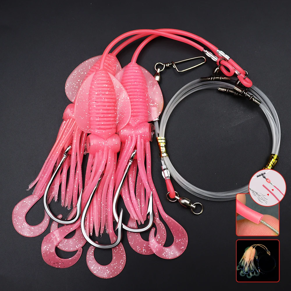 ZYZHE 1 Stück Tiefwasser-Rigs mit leuchtendem Tintenfischköder und hochfesten großen Fischhaken für Thunfisch, Marlin, Schwertfisch, Hoch- und Tiefwasser-Rigs – Detail 8