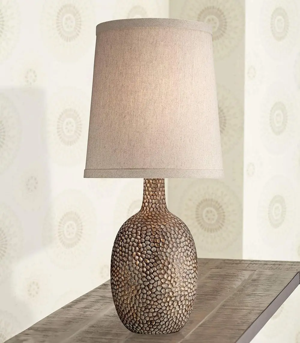 

Lighting Bentley Rustic Farmhouse Lamp 29" Tall Brown Leaf Textured Hammered Pot Off Shade for Bedroom Living Room House