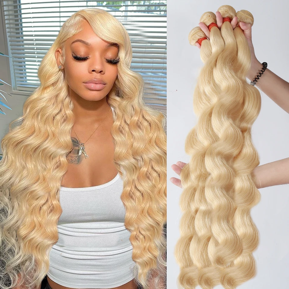 613 Blonde Colored Body Wave Bundles Human Hair Brazilian Hair Water Wavy Weave Human Hair 3 4 Bundles For Women deal Wholesale