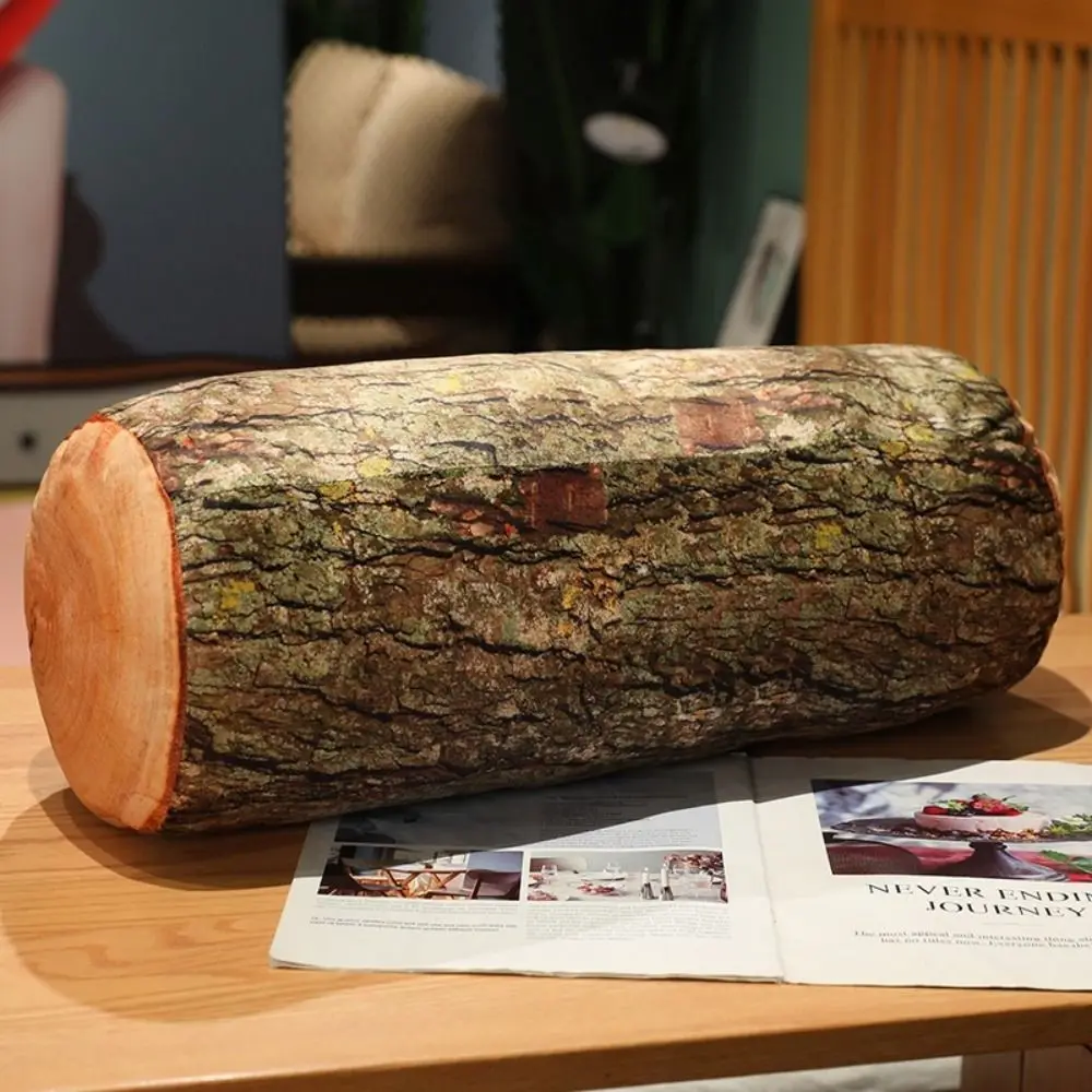 Plush Material Tree Log Pillow Soft Texture PP Cotton Filled Round Floor Cushion Realistic Wood Grain Stump Cushion For Women