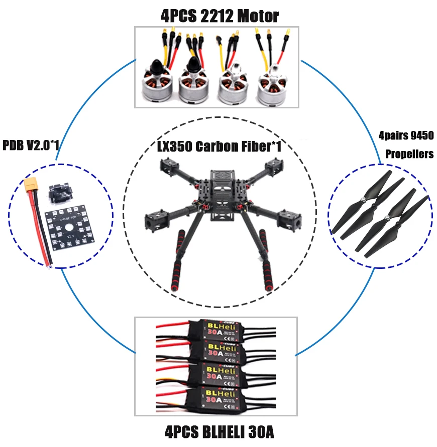 AN Kit de cadre 350 en Fiber de carbone Ardupilot 100Mw radio télémétrie quadrirotor Blheli 30A Esc 2212 moteur Pixhawk2.4.8 contrôle de vol