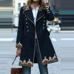 Women Coats Single Breasted Button Print Floral Jackets Turn Down Collar Pockets Streetwear Autumn High Street Casual 2024