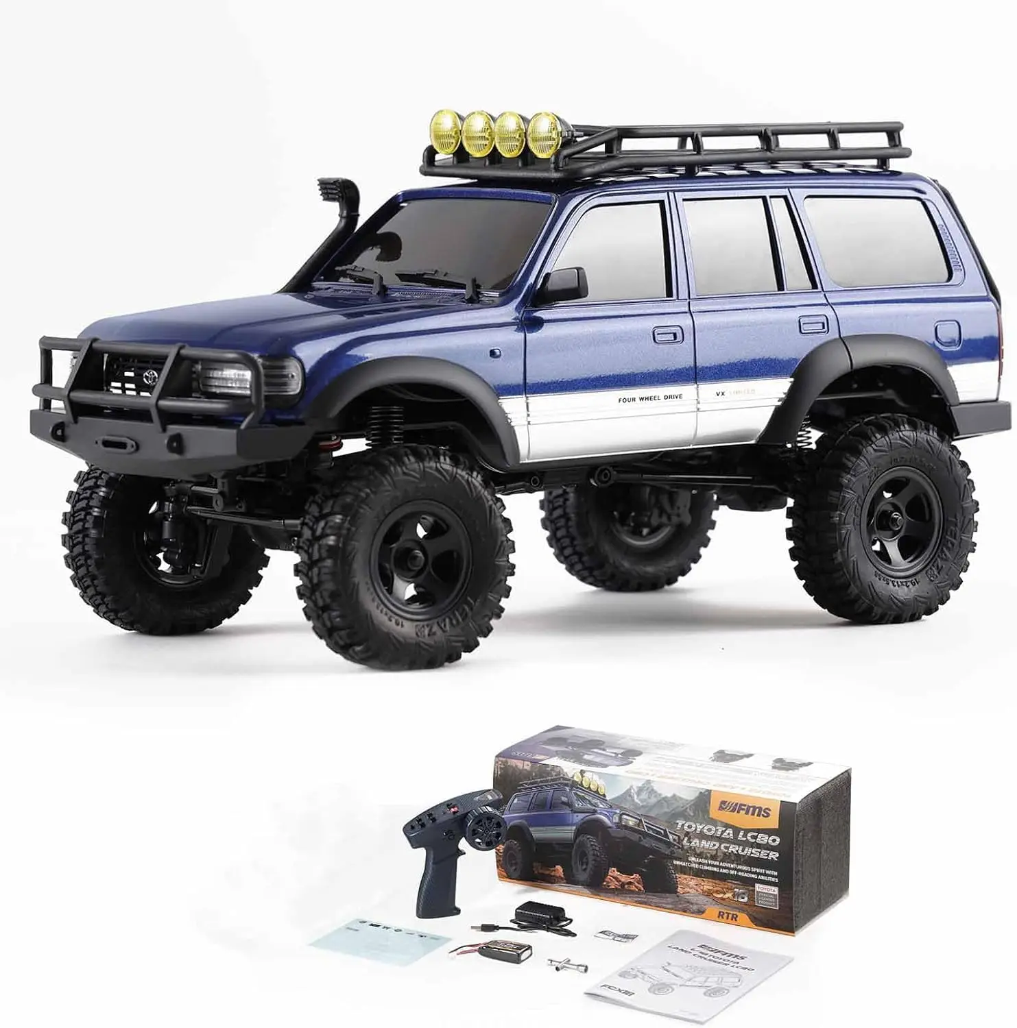1/18 Scale RC Rock Crawler Toyota Cruiser LC80 4X4 Offroad Truck with LED Lights Blue for Adults