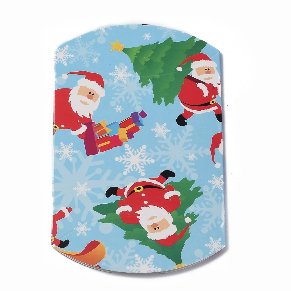 100pcs Christmas Theme Paper Pillow Boxes Candy Gift Box for Wedding Favors Baby Shower Birthday Party Supplies 9.1x6.3x2.6cm