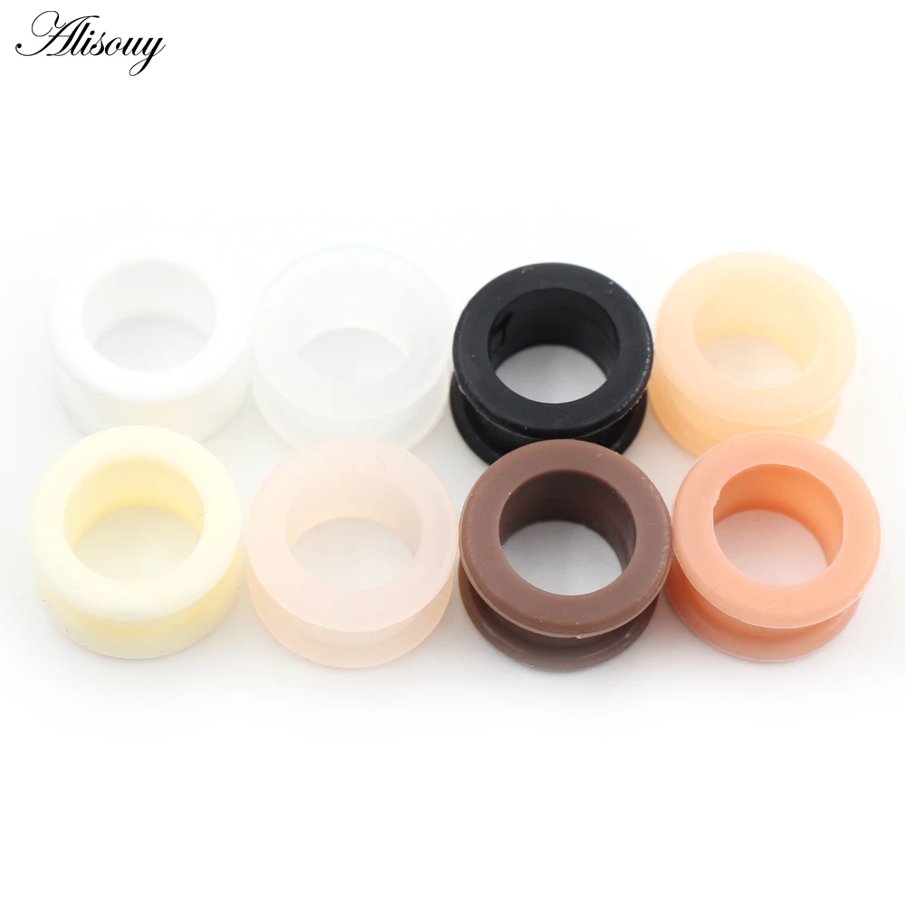 Alisouy 2pcs 3mm-76mm Hollow Big Size Black Silicone Flexible Double Flared Flesh Ear Tunnel Plugs Gauge Expander Stretchers