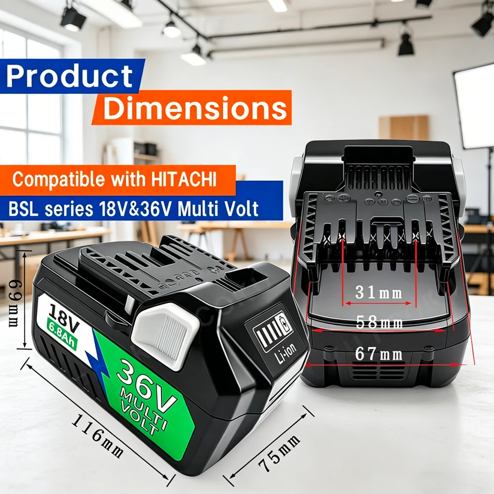 

Upgrade 18V 36V 6800mAh MultiVolt Battery For HiKOKI Hitachi, Work with Metabo HPT BSL36A18 BSL36B BSL1850 BSL1860 Drills Saws