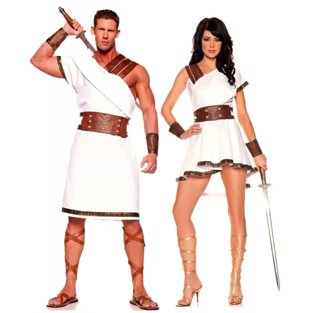 

Halloween Couples Rome Spartan Warrior Costume Adult Ancient Greek Mythology Toga God Robe Cosplay Fancy Dress