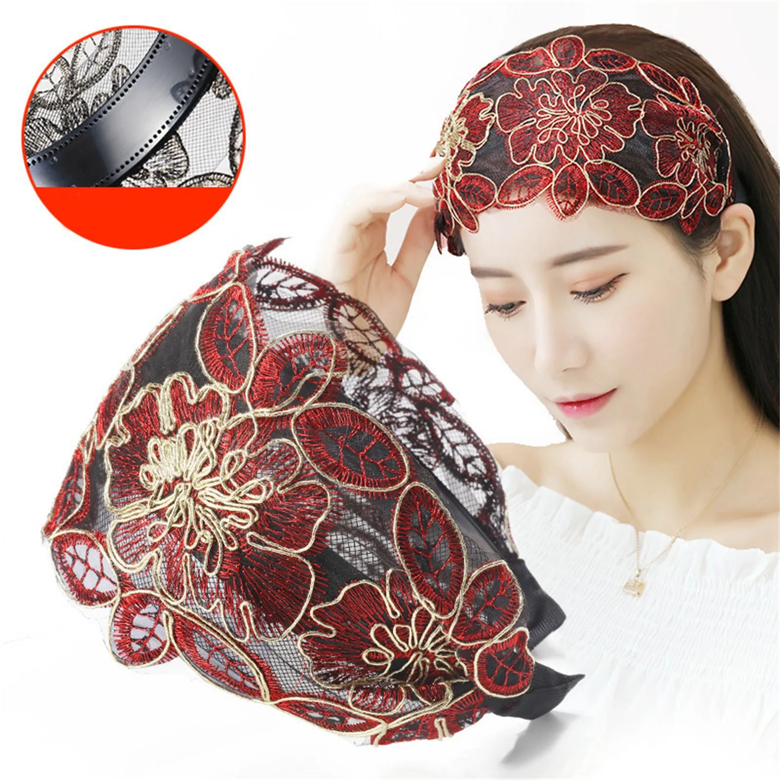 Women's Wide Edge Lace Face Small Hair Clip Hair Accessories Ethnic Adult Headbands Headband Male Hairband with Knot