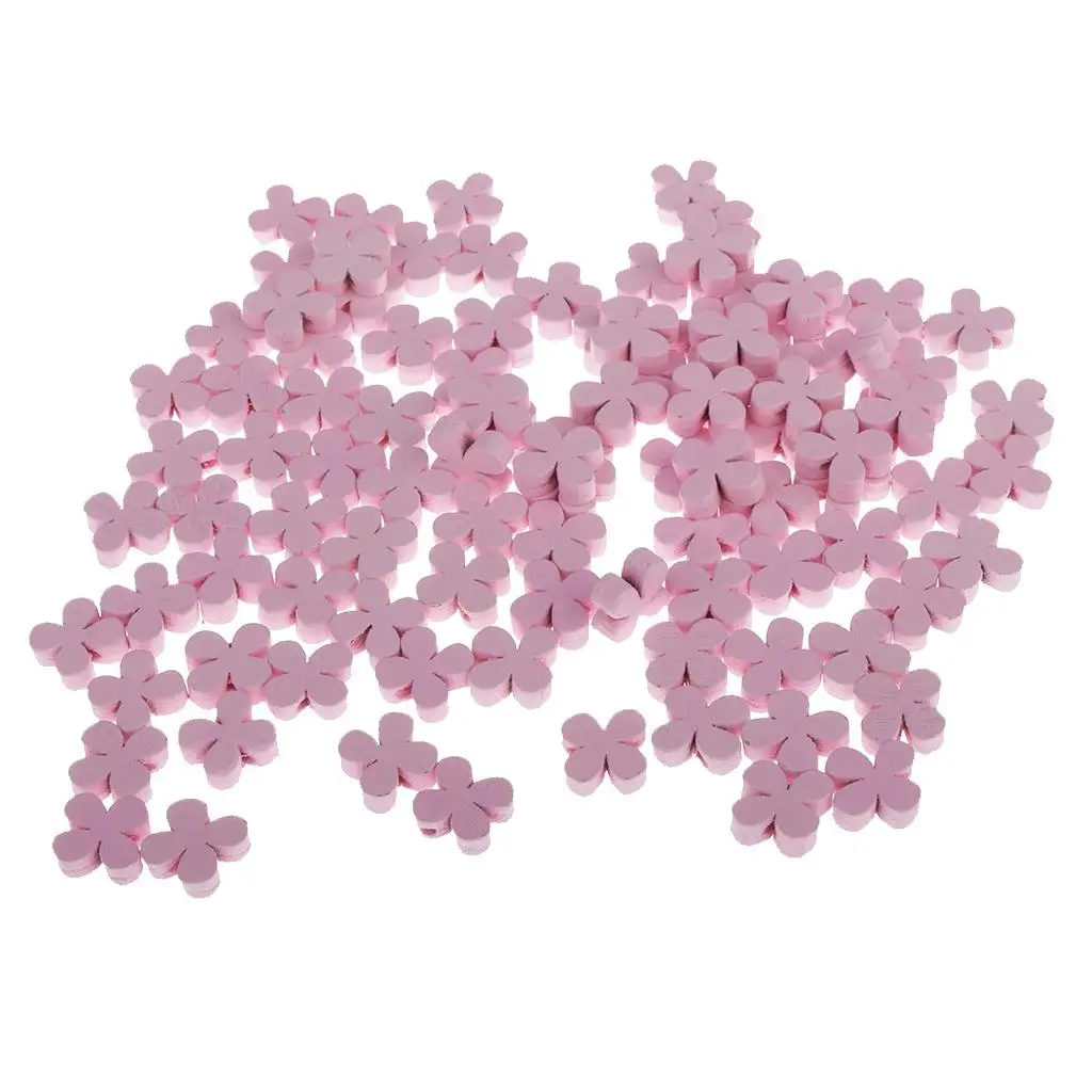 100 Pieces Pink Flower Wooden Spacer Beads for Jewelry Making Beading Kids Crafts 15mm