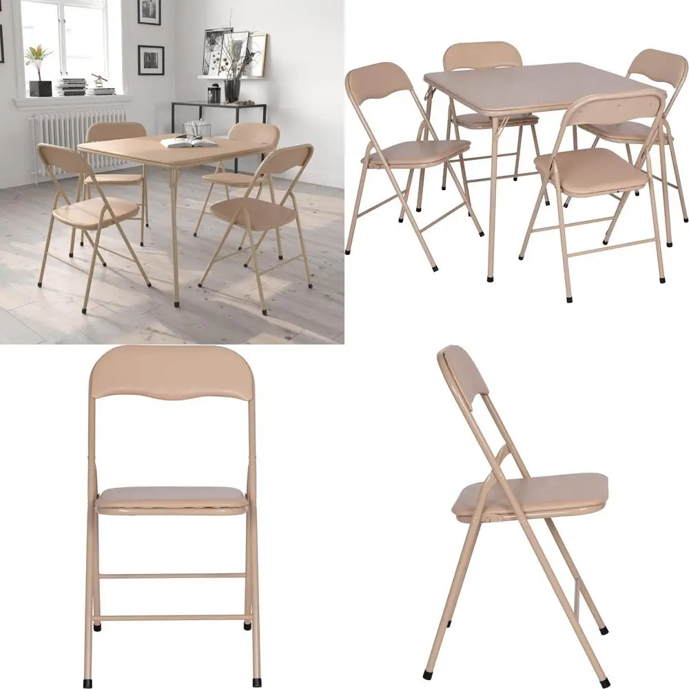 Folding Card Table and Chairs Set for 4, Multipurpose Portable Square Padded Top Table with Chairs, Ideal for Outdoor and Indoor
