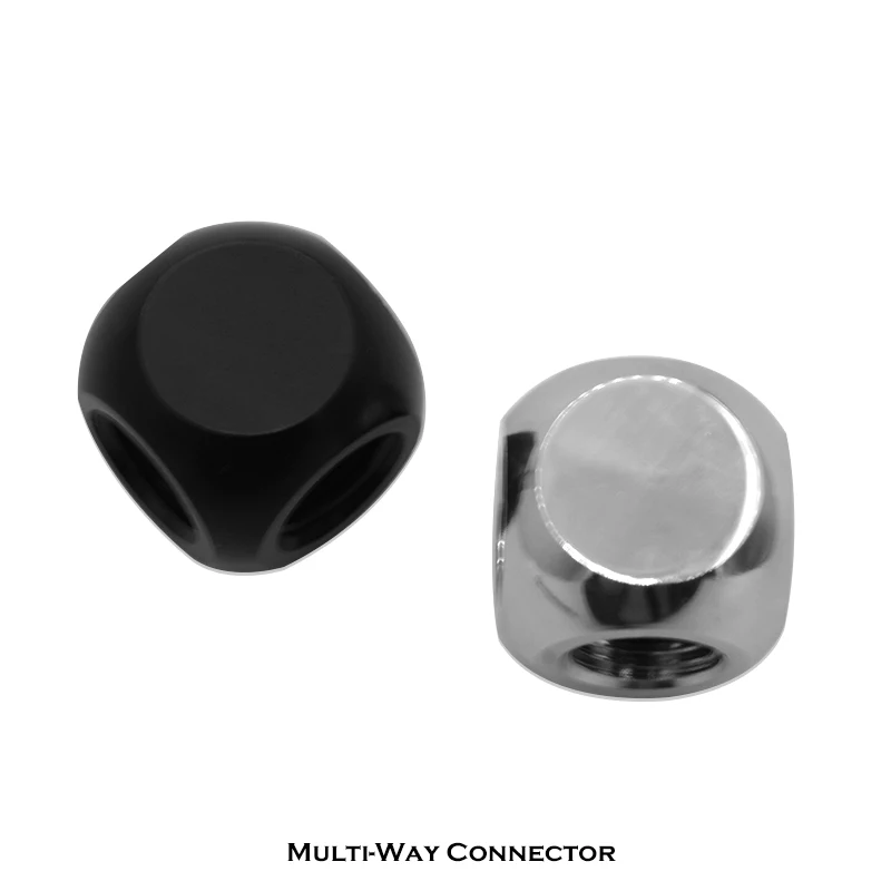 PC Water Cooling Accessorie，3-Way Tee Cubic Spilter Fitting, Silver/Black,G1/4'' Female Multi-Way Connector Adapter,