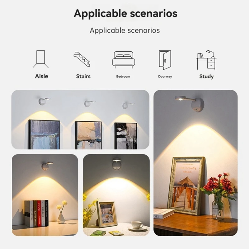 2200Mah Cat's Eye Bulb Motion Sensor Light Battery Operated 3 Color & Dimmable 360° Rotation Spotlight Painting Light