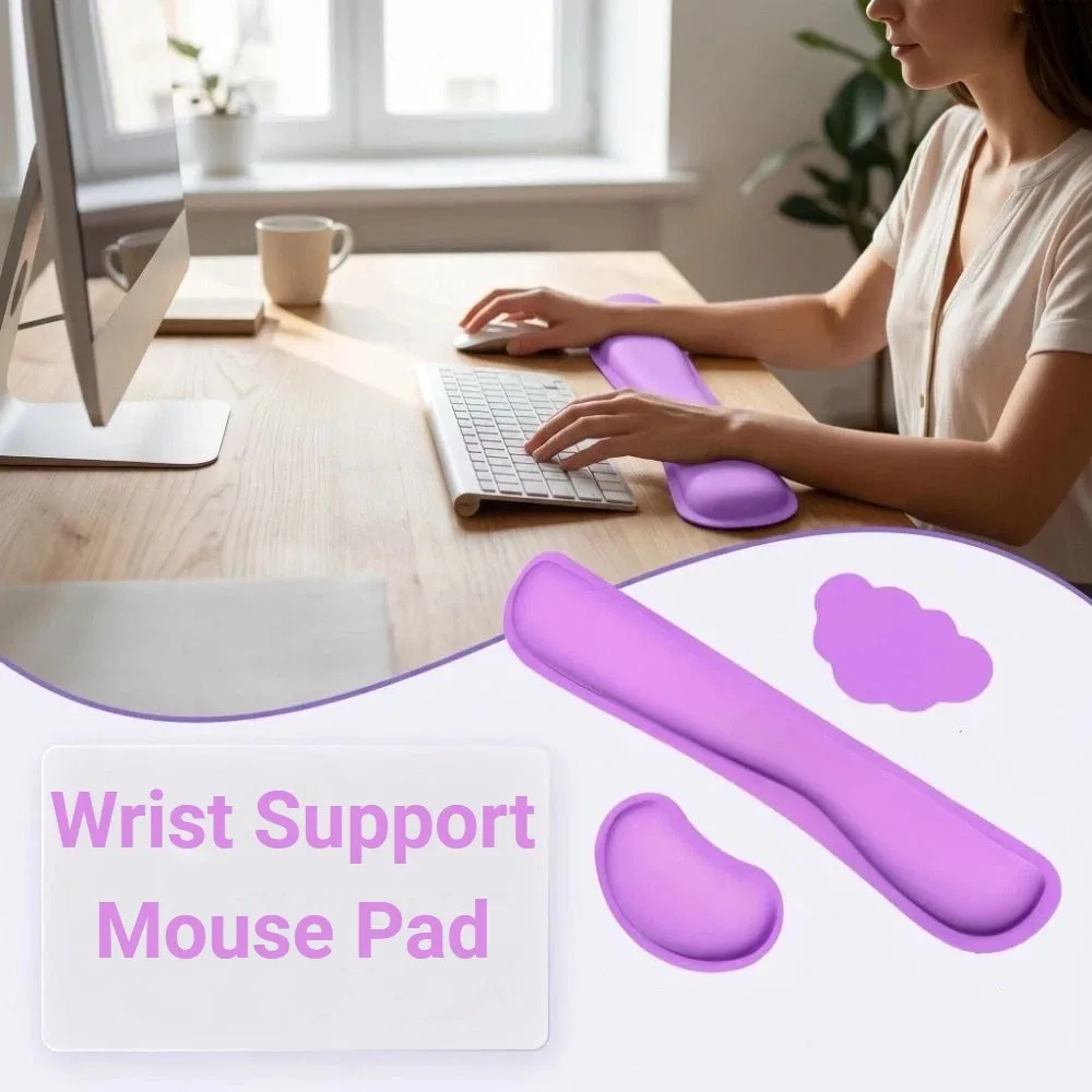 3Pcs Cloud Shape Keyboard Wrist Rest Set Soft Slow Rebound Mouse Wrist Support Pad with Cup Coasters Non-Slip Base