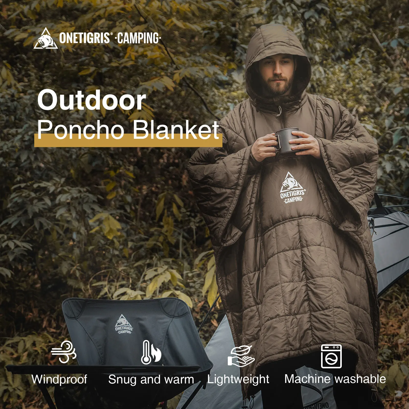 

OneTigris Camping Blanket Wearable Honcho Poncho Ultralight Water-Resistant Portable Hoodie Blanket for Outdoor Camping Hiking